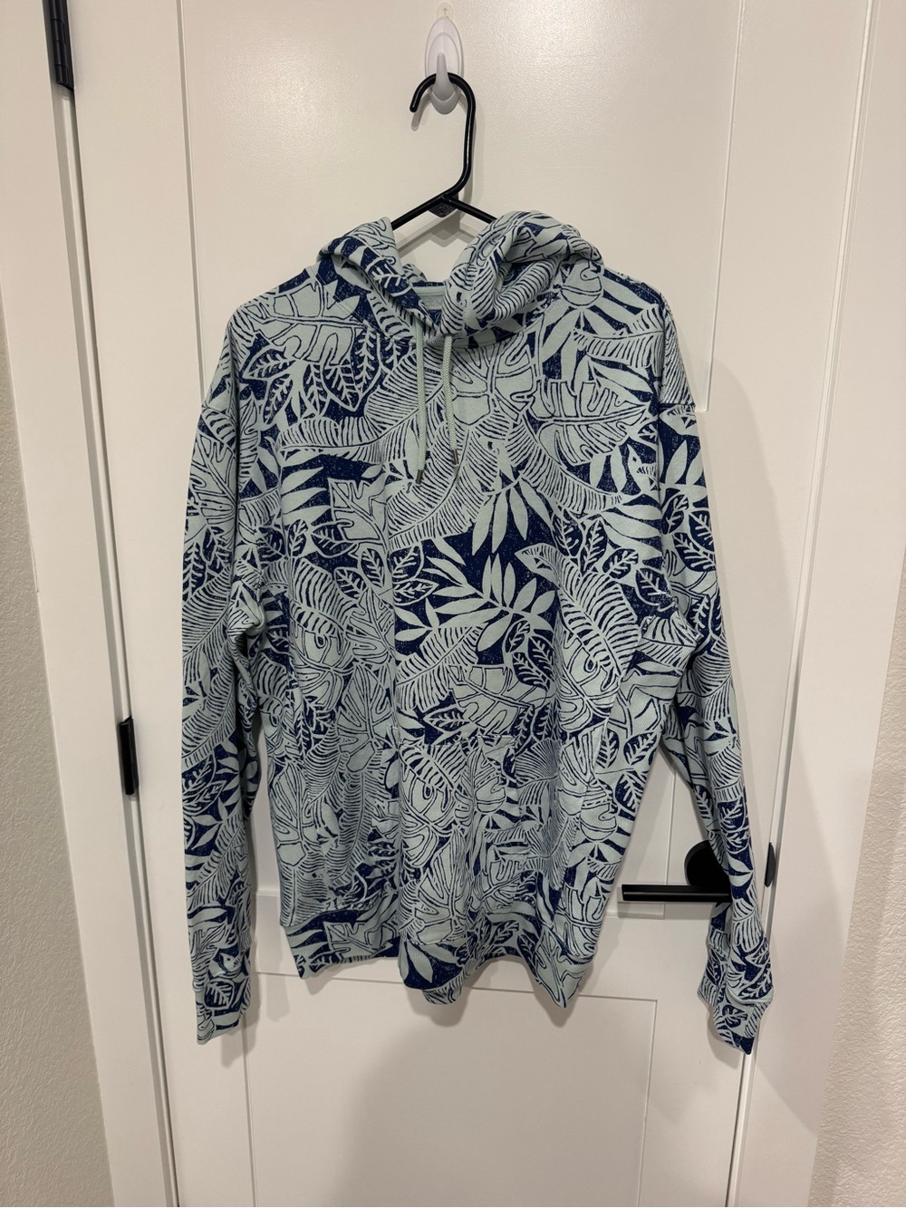 J. Crew Navy and Light Blue Hawaiian Botanical-Print Hoodie